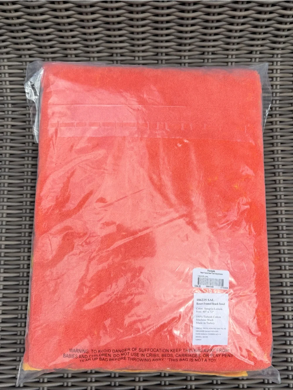Frontgate Coral & Yellow Striped Beach Towel - NWT